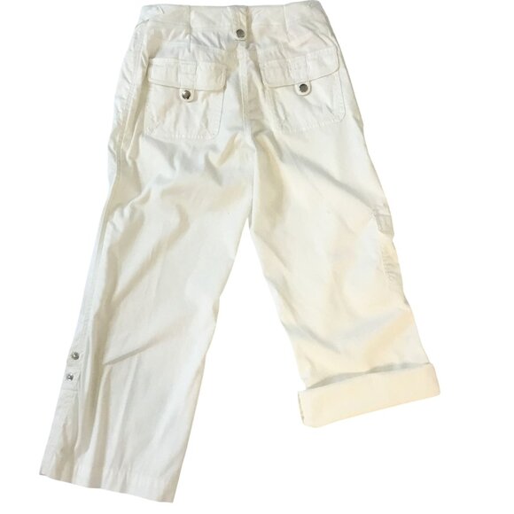 WHITE HOUSE BLACK MARKET Women's White Cargo Capri Pants Utility Cotton Size 4 - Picture 2 of 8